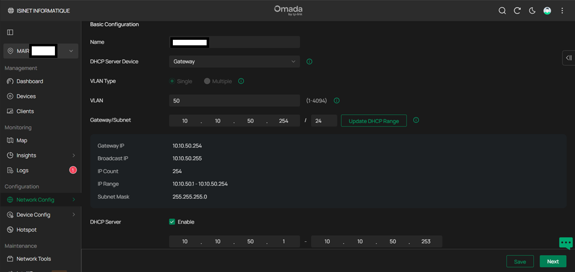 Configuration IP VLAN