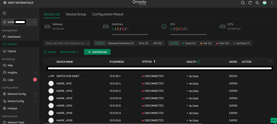 Connexion des AP et switch sur application